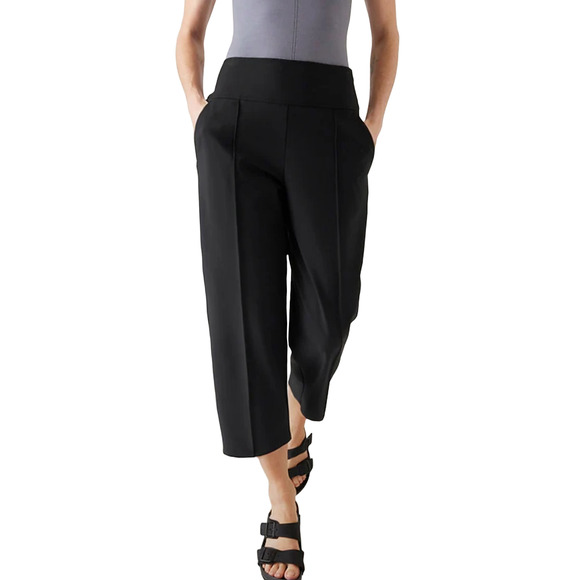 Athleta Stellar Wide Crop Sz 4 TALL New $129 Black Pants Straight Leg Side Zip - Picture 1 of 8